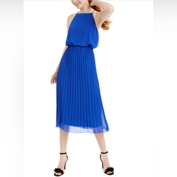 NWT Sam Edelman Blue Pleated Halter Midi Dress - Size 8 - Picture 2 of 11